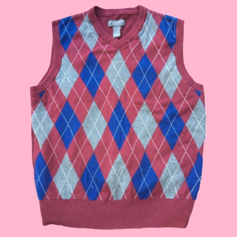 Vintage Saddlebred Sleeveless Argyle Sweater Vest Size Medium